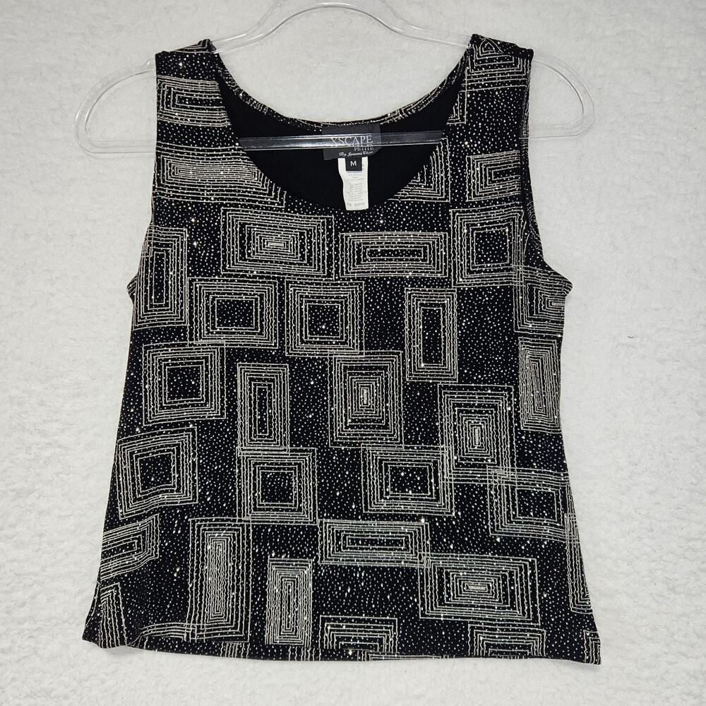 XScape by Joanna Chen Petite Shimmer Geometric Sleeveless Chic Black Top Medium